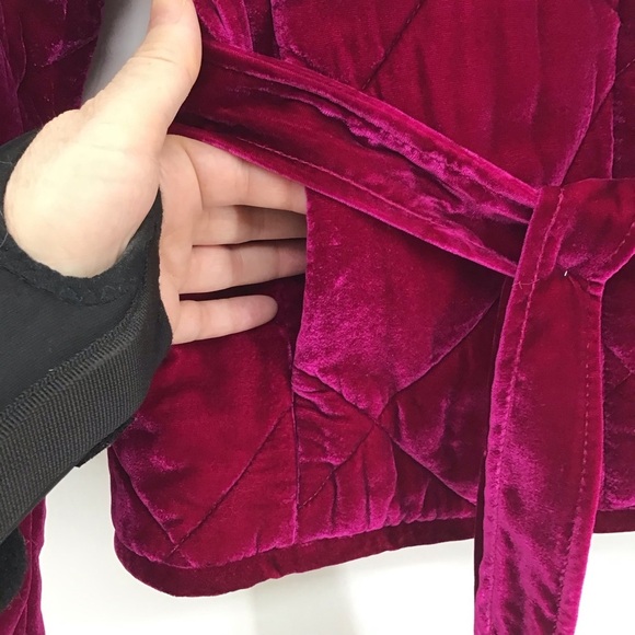 Rebecca Taylor Quilted Velvet Snap-Front Coat Jacket Cranberry Casual Size S - Picture 7 of 12
